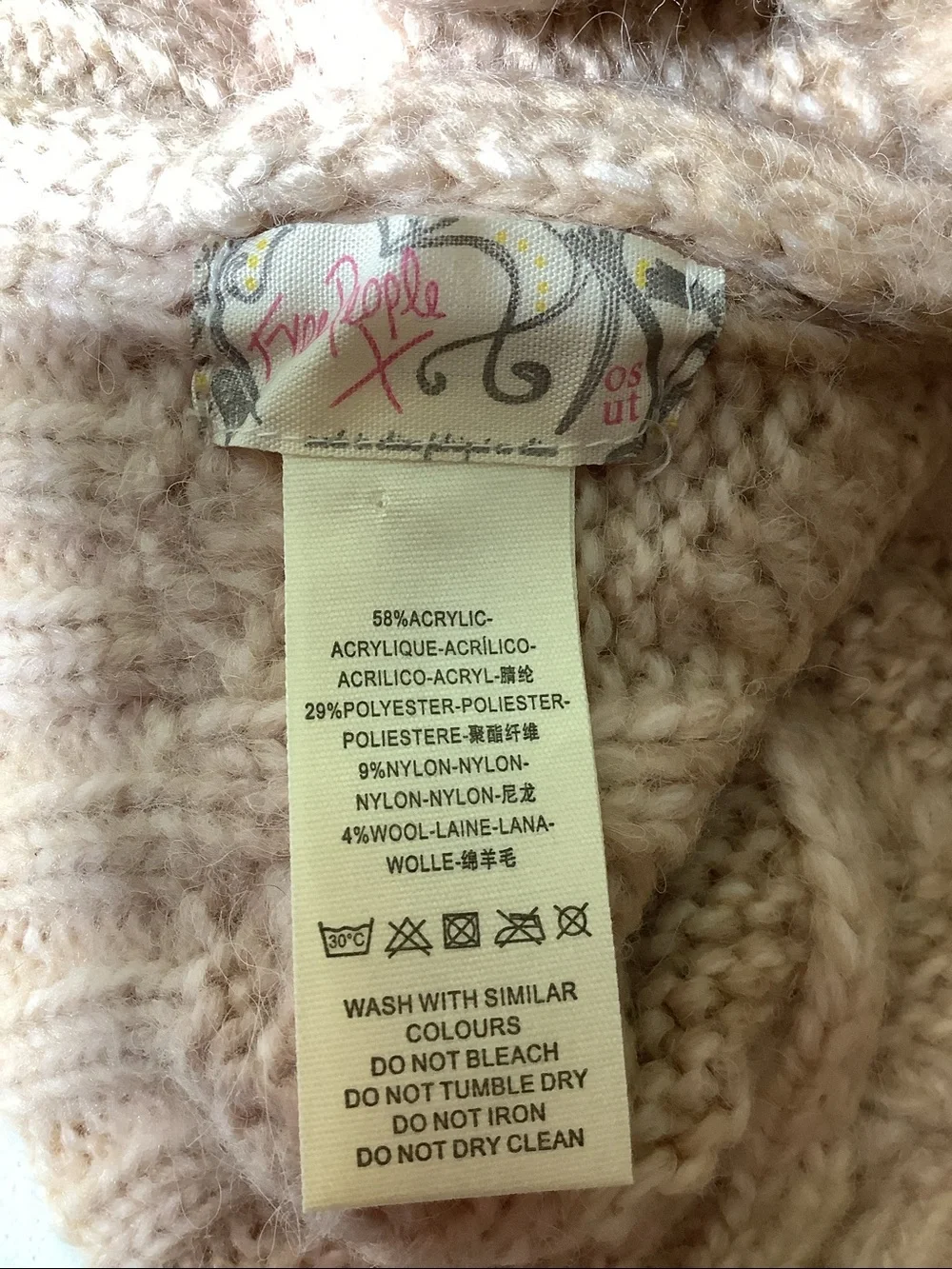 Free People pale pink and gold beanie